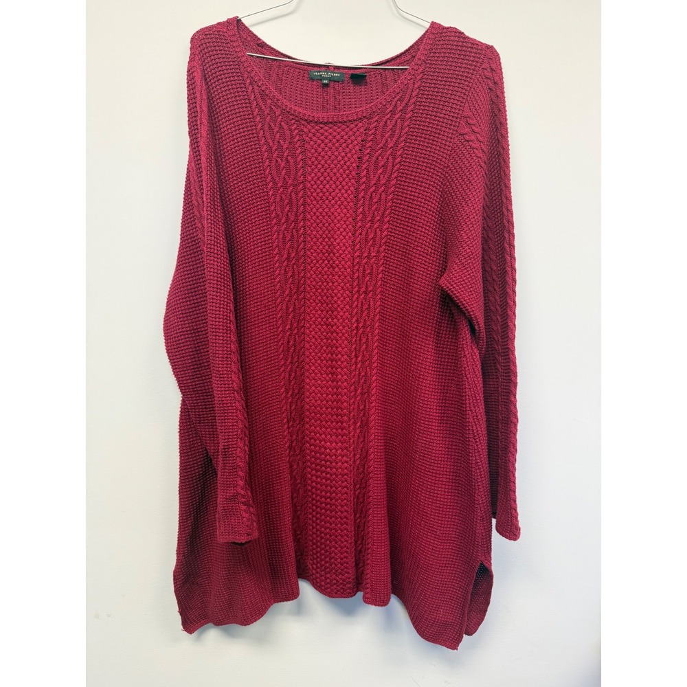 Jeanne Pierre Woman Red Cable Knit 100% Cotton Tunic Sweater 2X Burgundy
